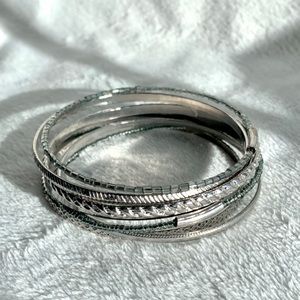 Set of Silver and Beaded Stacking Bangle Bracelets